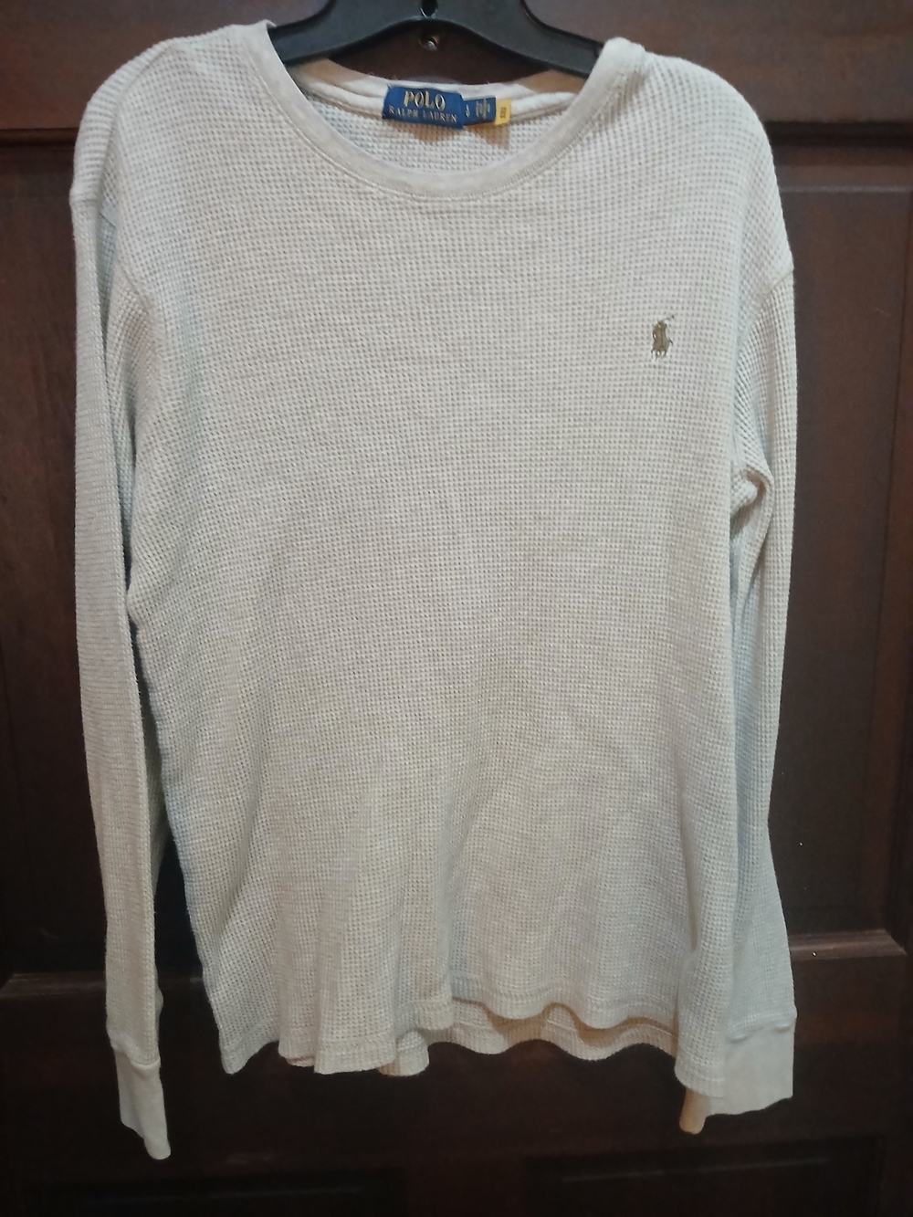 Ralph Lauren Waffle Knit Long Sleeve Crew Neck Thermal Top L Oatmeal/Tan